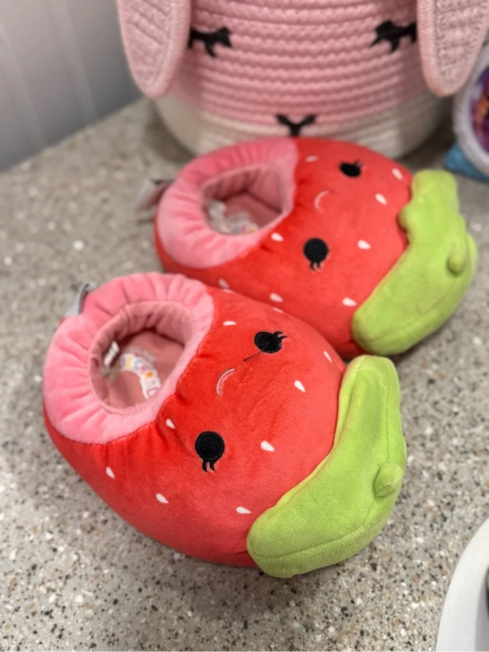 Squishmallows Kids Strawberry Plush Slippers - Red, Pink & Green